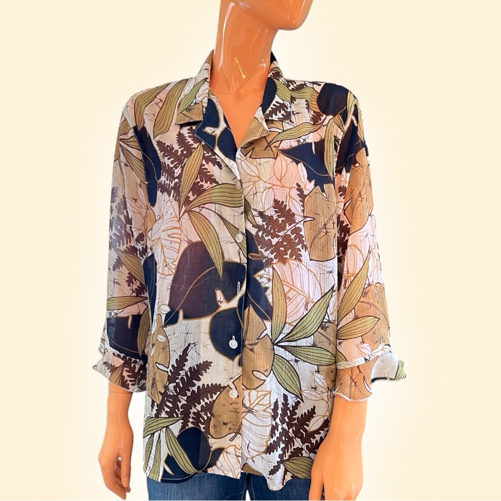 ALFRED DUNNER Petite Plus Leaf Print Blouse